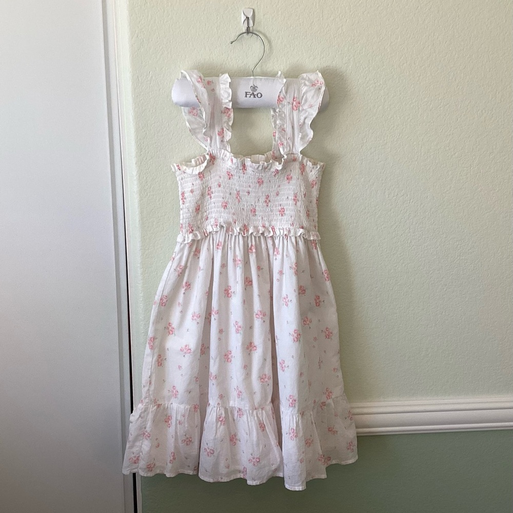Janie and Jack White and Pink Floral Dress (Girls Size 10)